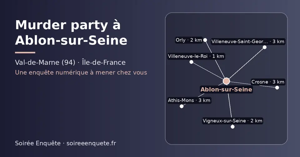 Carte schématique : Ablon-sur-Seine et les communes voisines présentées sur ce site (Villeneuve-le-Roi, Orly, Vigneux-sur-Seine, Villeneuve-Saint-Georges, Crosne, Athis-Mons)
