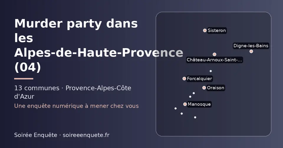Carte schématique des 13 communes des Alpes-de-Haute-Provence présentées sur ce site