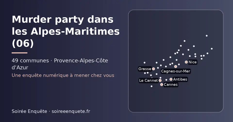 Carte schématique des 49 communes des Alpes-Maritimes présentées sur ce site