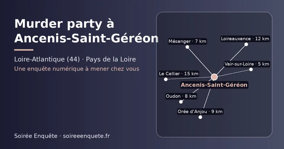 Carte schématique : Ancenis-Saint-Géréon et les communes voisines présentées sur ce site (Vair-sur-Loire, Mésanger, Oudon, Orée d’Anjou, Loireauxence, Le Cellier)