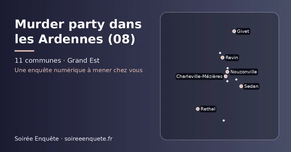 Carte schématique des 11 communes des Ardennes présentées sur ce site