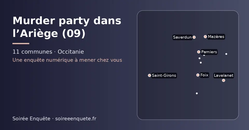 Carte schématique des 11 communes de l’Ariège présentées sur ce site