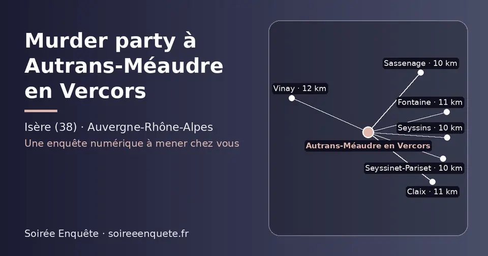 Carte schématique : Autrans-Méaudre en Vercors et les communes voisines présentées sur ce site (Sassenage, Seyssinet-Pariset, Seyssins, Fontaine, Claix, Vinay)
