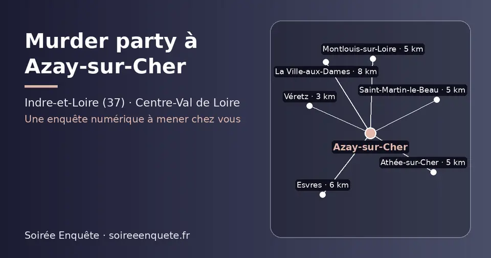 Carte schématique : Azay-sur-Cher et les communes voisines présentées sur ce site (Véretz, Athée-sur-Cher, Montlouis-sur-Loire, Saint-Martin-le-Beau, Esvres, La Ville-aux-Dames)