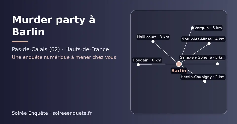 Carte schématique : Barlin et les communes voisines présentées sur ce site (Hersin-Coupigny, Haillicourt, Nœux-les-Mines, Sains-en-Gohelle, Verquin, Houdain)