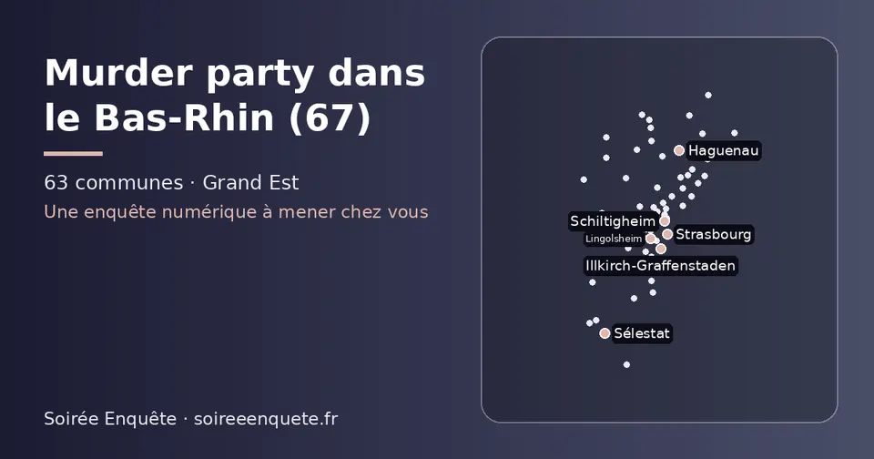 Carte schématique des 63 communes du Bas-Rhin présentées sur ce site