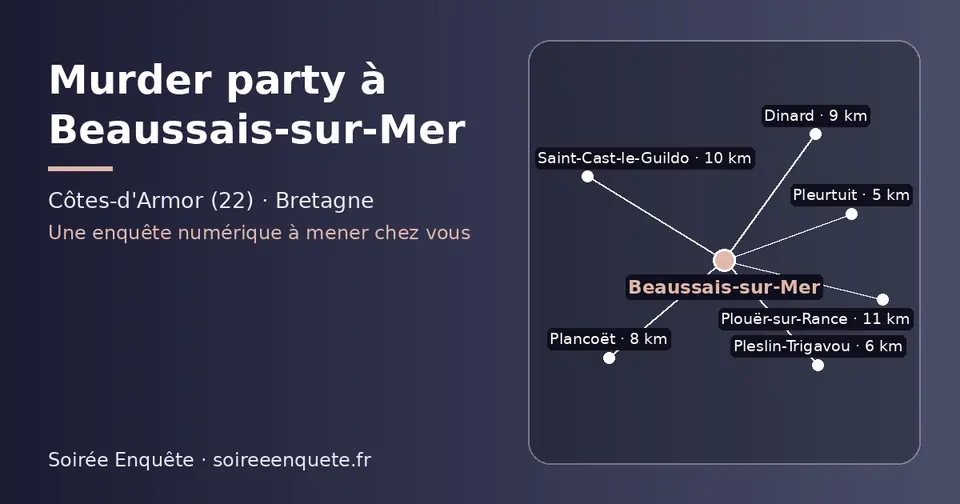 Carte schématique : Beaussais-sur-Mer et les communes voisines présentées sur ce site (Pleurtuit, Pleslin-Trigavou, Plancoët, Dinard, Saint-Cast-le-Guildo, Plouër-sur-Rance)