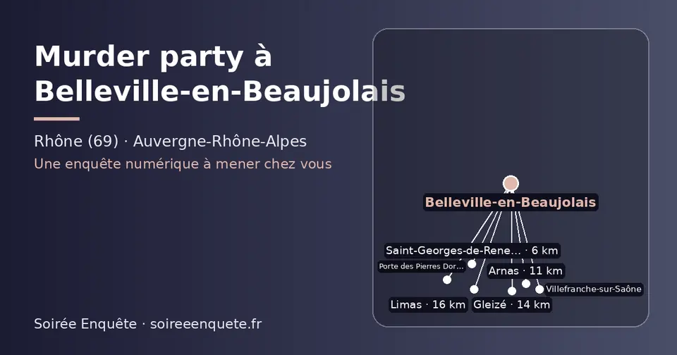 Carte schématique : Belleville-en-Beaujolais et les communes voisines présentées sur ce site (Saint-Georges-de-Reneins, Arnas, Gleizé, Villefranche-sur-Saône, Limas, Porte des Pierres Dorées)