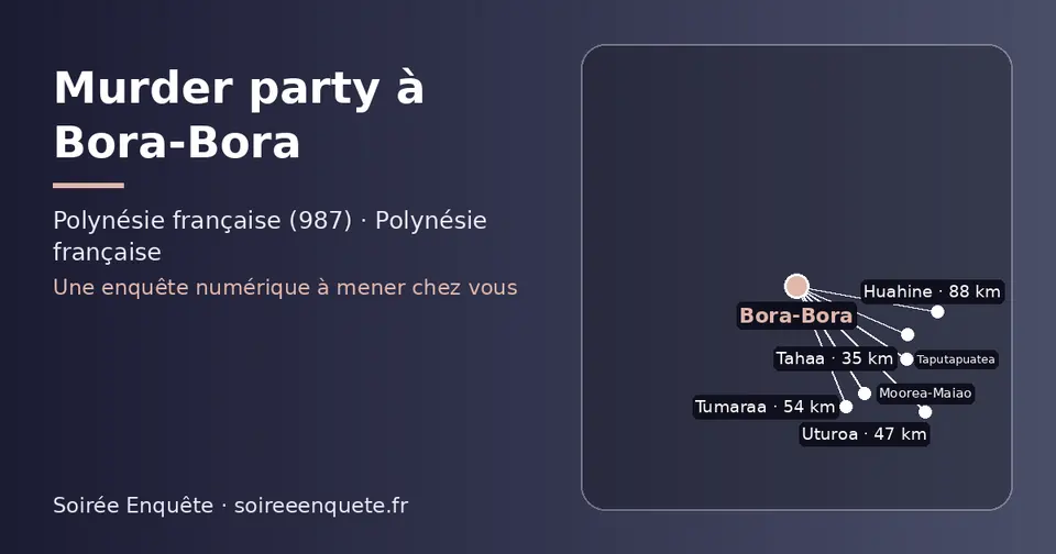 Carte schématique : Bora-Bora et les communes voisines présentées sur ce site (Tahaa, Uturoa, Tumaraa, Taputapuatea, Huahine, Moorea-Maiao)