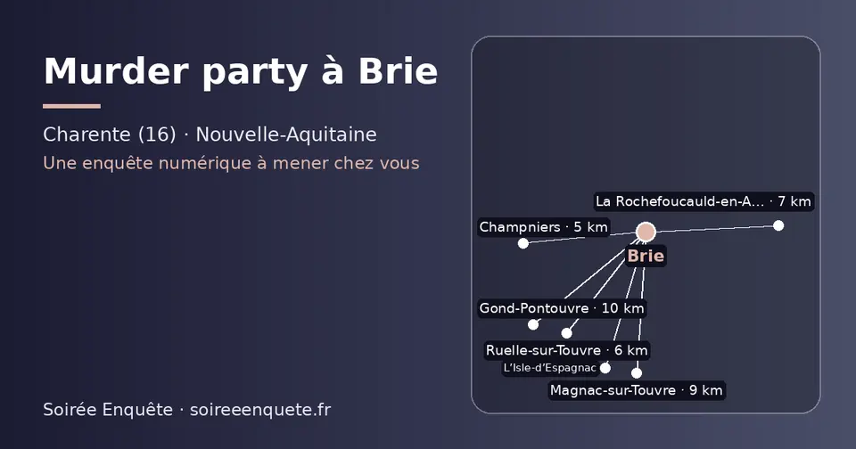 Carte schématique : Brie et les communes voisines présentées sur ce site (Champniers, Ruelle-sur-Touvre, La Rochefoucauld-en-Angoumois, Magnac-sur-Touvre, L’Isle-d’Espagnac, Gond-Pontouvre)