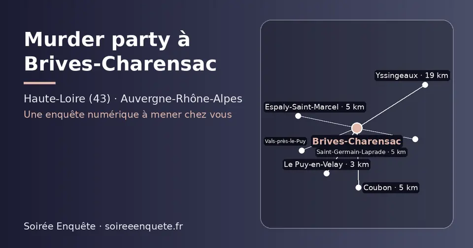 Carte schématique : Brives-Charensac et les communes voisines présentées sur ce site (Le Puy-en-Velay, Saint-Germain-Laprade, Vals-près-le-Puy, Coubon, Espaly-Saint-Marcel, Yssingeaux)