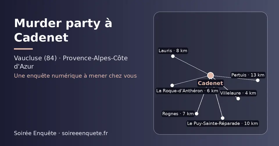 Carte schématique : Cadenet et les communes voisines présentées sur ce site (Villelaure, La Roque-d’Anthéron, Rognes, Lauris, Le Puy-Sainte-Réparade, Pertuis)