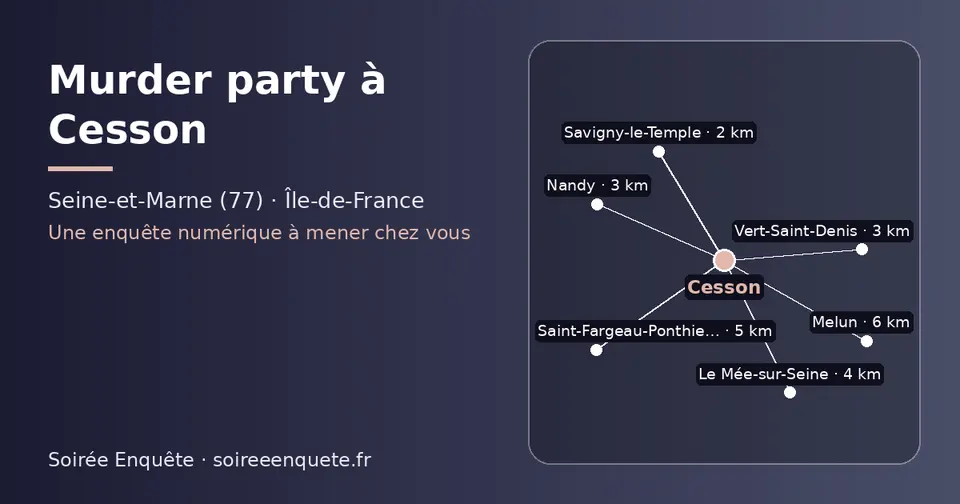 Carte schématique : Cesson et les communes voisines présentées sur ce site (Savigny-le-Temple, Vert-Saint-Denis, Nandy, Le Mée-sur-Seine, Saint-Fargeau-Ponthierry, Melun)
