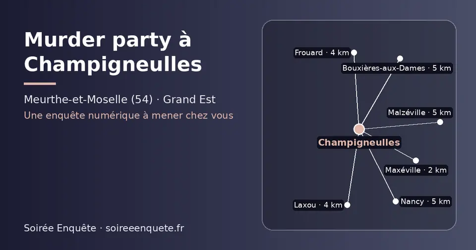 Carte schématique : Champigneulles et les communes voisines présentées sur ce site (Maxéville, Laxou, Frouard, Malzéville, Nancy, Bouxières-aux-Dames)