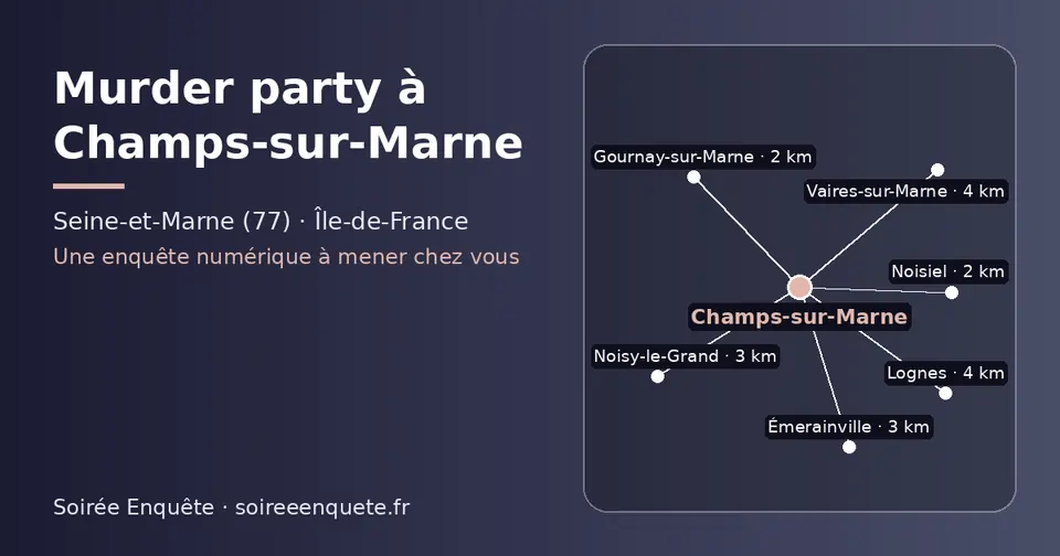 Carte schématique : Champs-sur-Marne et les communes voisines présentées sur ce site (Noisiel, Gournay-sur-Marne, Noisy-le-Grand, Émerainville, Lognes, Vaires-sur-Marne)