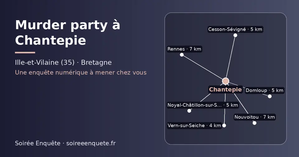Carte schématique : Chantepie et les communes voisines présentées sur ce site (Vern-sur-Seiche, Cesson-Sévigné, Domloup, Noyal-Châtillon-sur-Seiche, Rennes, Nouvoitou)