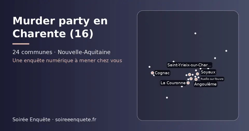 Carte schématique des 24 communes de la Charente présentées sur ce site