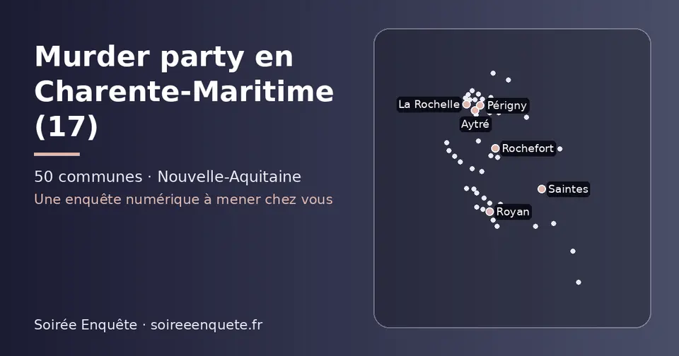 Carte schématique des 50 communes de la Charente-Maritime présentées sur ce site