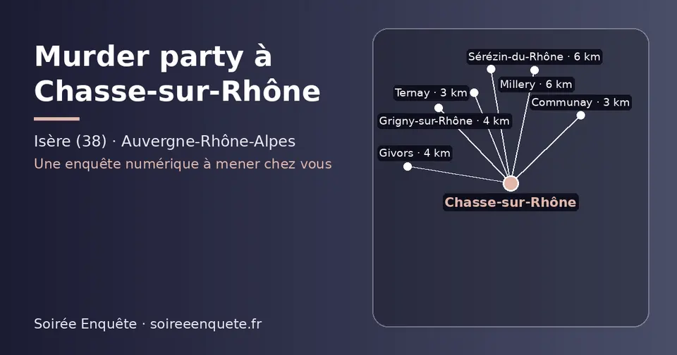 Carte schématique : Chasse-sur-Rhône et les communes voisines présentées sur ce site (Communay, Ternay, Grigny-sur-Rhône, Givors, Sérézin-du-Rhône, Millery)