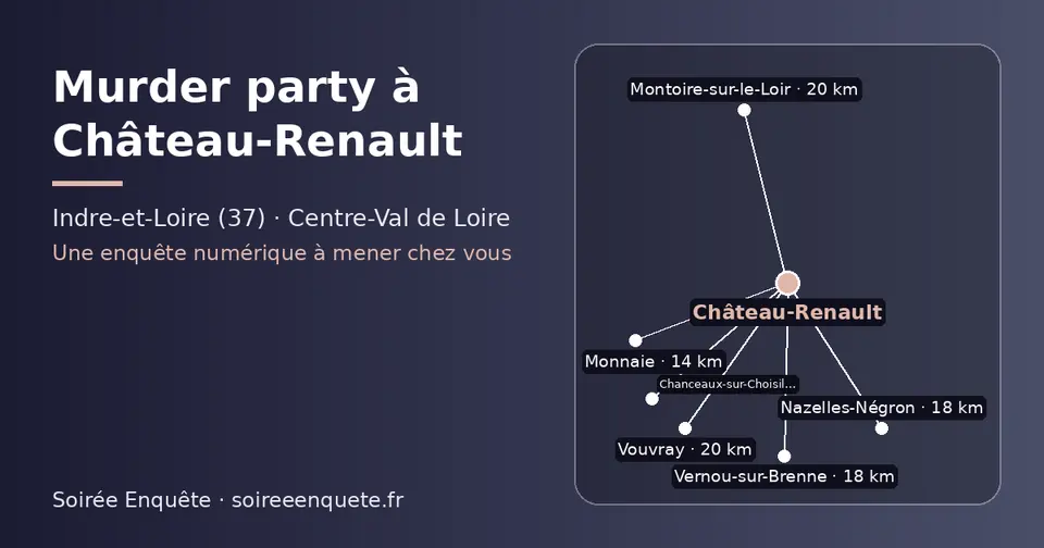 Carte schématique : Château-Renault et les communes voisines présentées sur ce site (Monnaie, Vernou-sur-Brenne, Nazelles-Négron, Vouvray, Montoire-sur-le-Loir, Chanceaux-sur-Choisille)