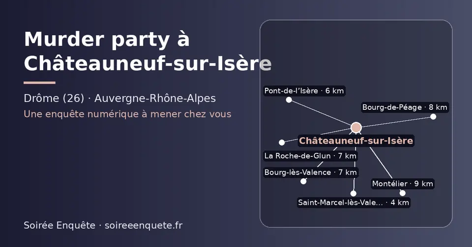 Carte schématique : Châteauneuf-sur-Isère et les communes voisines présentées sur ce site (Saint-Marcel-lès-Valence, Pont-de-l’Isère, Bourg-lès-Valence, La Roche-de-Glun, Bourg-de-Péage, Montélier)
