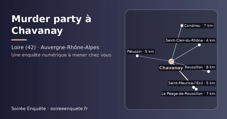 Carte schématique : Chavanay et les communes voisines présentées sur ce site (Saint-Clair-du-Rhône, Saint-Maurice-l’Exil, Pélussin, Le Péage-de-Roussillon, Condrieu, Roussillon)