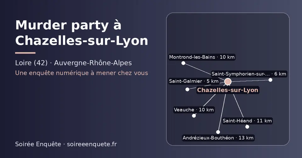 Carte schématique : Chazelles-sur-Lyon et les communes voisines présentées sur ce site (Saint-Galmier, Saint-Symphorien-sur-Coise, Veauche, Montrond-les-Bains, Saint-Héand, Andrézieux-Bouthéon)