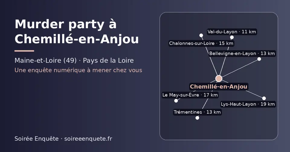 Carte schématique : Chemillé-en-Anjou et les communes voisines présentées sur ce site (Val-du-Layon, Bellevigne-en-Layon, Trémentines, Chalonnes-sur-Loire, Le May-sur-Èvre, Lys-Haut-Layon)