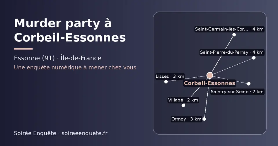 Carte schématique : Corbeil-Essonnes et les communes voisines présentées sur ce site (Villabé, Saintry-sur-Seine, Lisses, Ormoy, Saint-Pierre-du-Perray, Saint-Germain-lès-Corbeil)