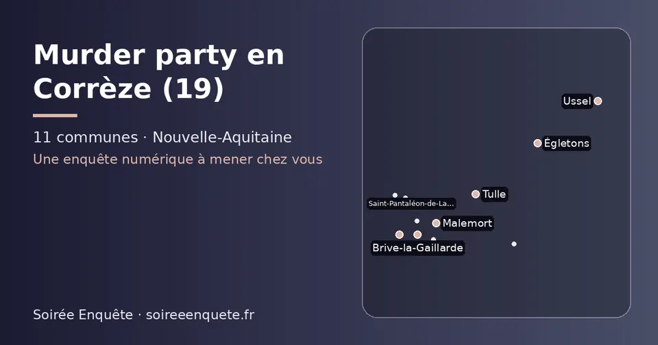 Carte schématique des 11 communes de la Corrèze présentées sur ce site