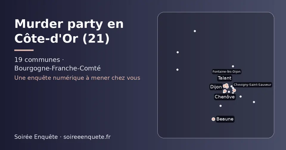 Carte schématique des 19 communes de la Côte-d'Or présentées sur ce site
