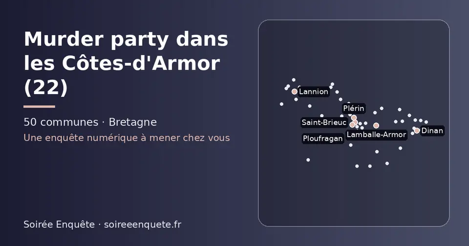 Carte schématique des 50 communes des Côtes-d'Armor présentées sur ce site