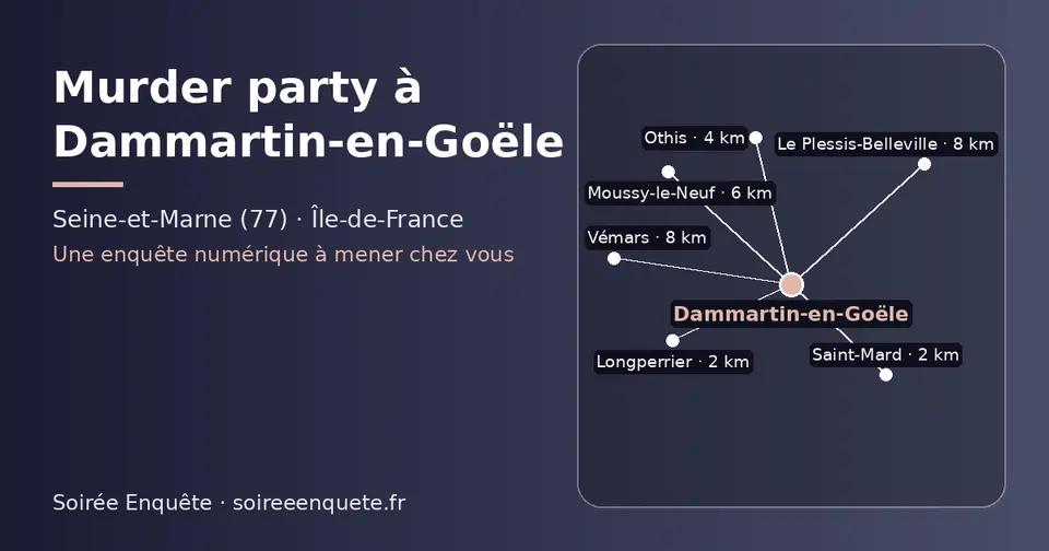 Carte schématique : Dammartin-en-Goële et les communes voisines présentées sur ce site (Longperrier, Saint-Mard, Othis, Moussy-le-Neuf, Vémars, Le Plessis-Belleville)