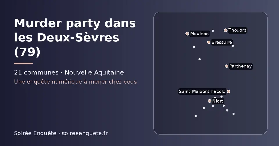 Carte schématique des 21 communes des Deux-Sèvres présentées sur ce site