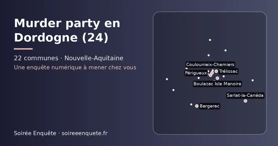Carte schématique des 22 communes de la Dordogne présentées sur ce site