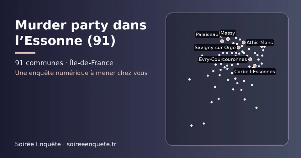 Carte schématique des 91 communes de l’Essonne présentées sur ce site