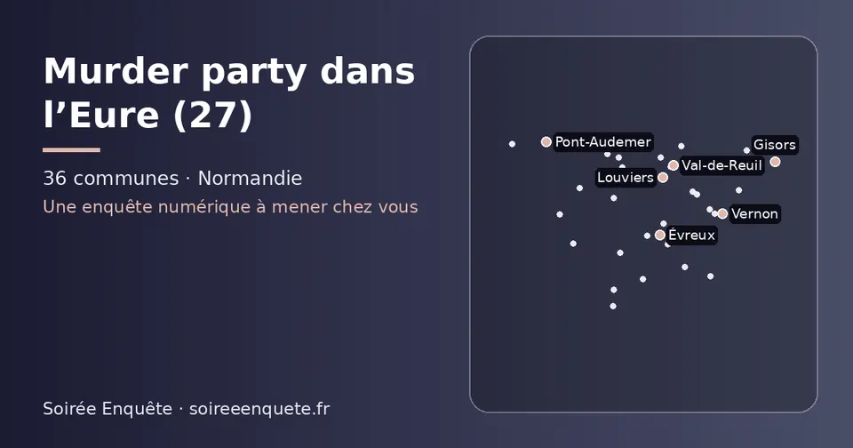 Carte schématique des 36 communes de l’Eure présentées sur ce site