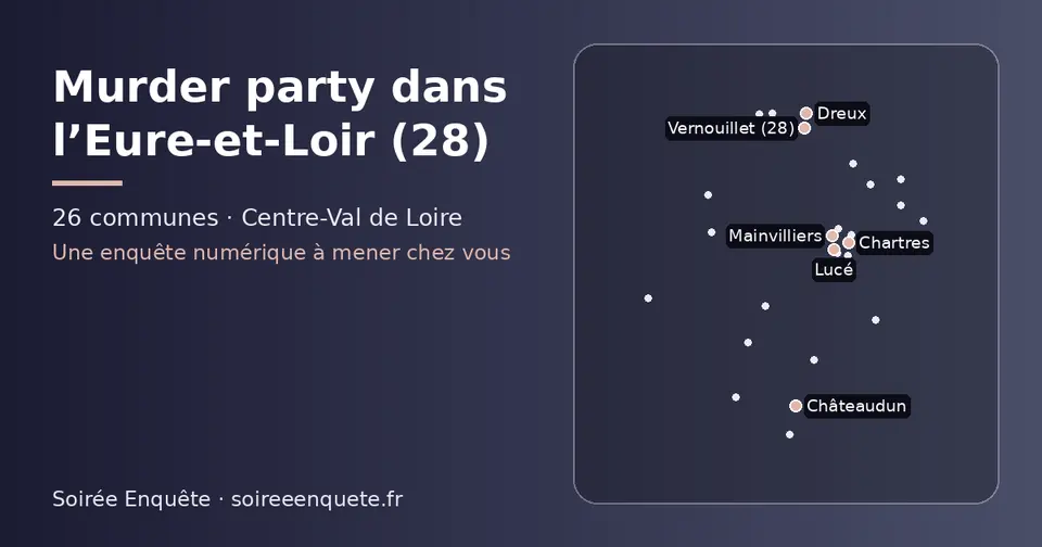 Carte schématique des 26 communes de l’Eure-et-Loir présentées sur ce site