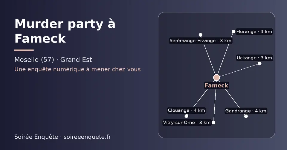 Carte schématique : Fameck et les communes voisines présentées sur ce site (Vitry-sur-Orne, Serémange-Erzange, Uckange, Gandrange, Florange, Clouange)