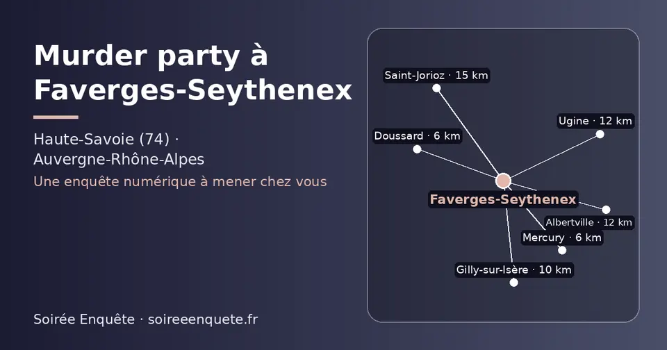 Carte schématique : Faverges-Seythenex et les communes voisines présentées sur ce site (Mercury, Doussard, Gilly-sur-Isère, Ugine, Albertville, Saint-Jorioz)