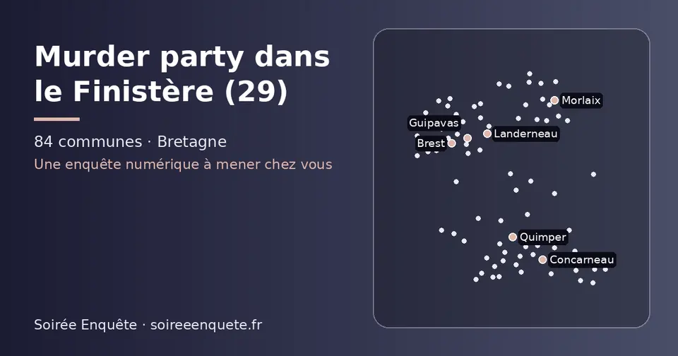 Carte schématique des 84 communes du Finistère présentées sur ce site