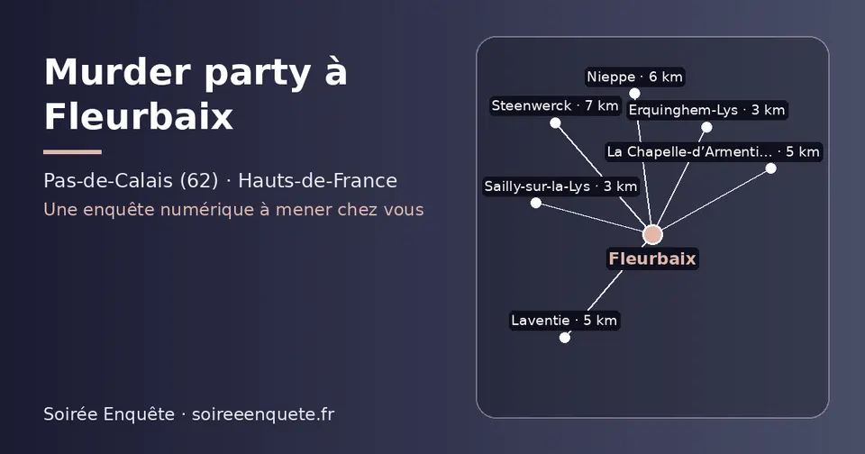 Carte schématique : Fleurbaix et les communes voisines présentées sur ce site (Sailly-sur-la-Lys, Erquinghem-Lys, Laventie, La Chapelle-d’Armentières, Nieppe, Steenwerck)