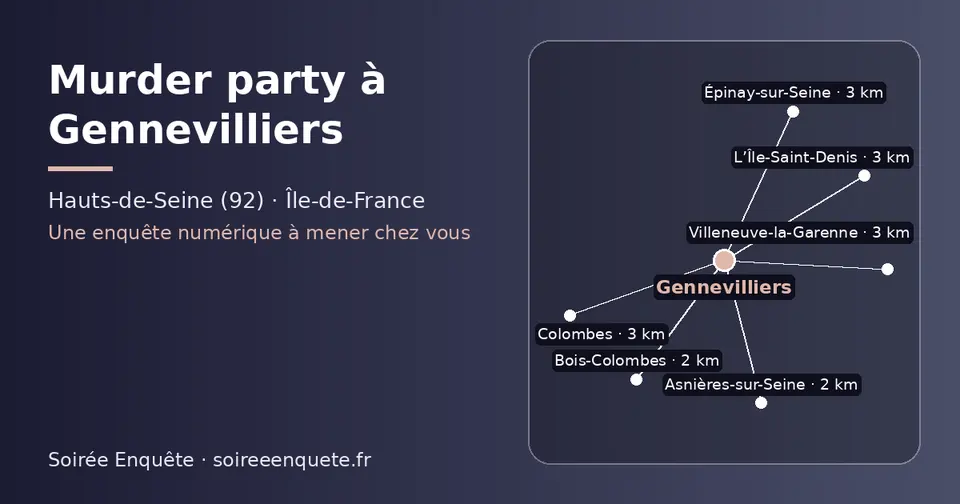 Carte schématique : Gennevilliers et les communes voisines présentées sur ce site (Asnières-sur-Seine, Bois-Colombes, Villeneuve-la-Garenne, L’Île-Saint-Denis, Colombes, Épinay-sur-Seine)
