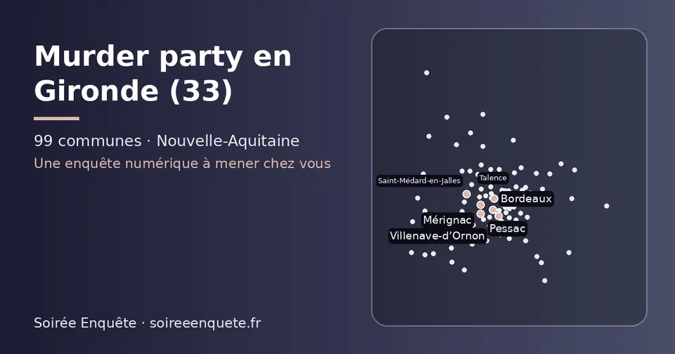 Carte schématique des 99 communes de la Gironde présentées sur ce site