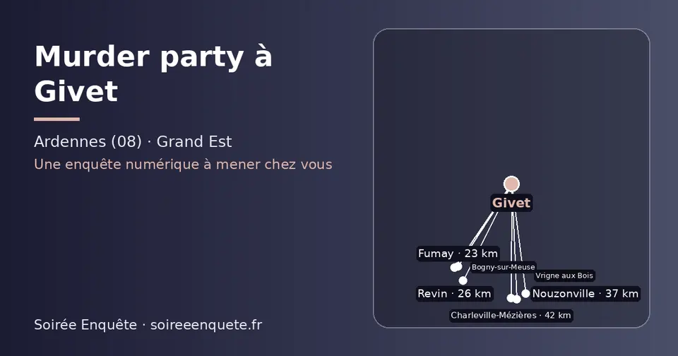 Carte schématique : Givet et les communes voisines présentées sur ce site (Fumay, Revin, Bogny-sur-Meuse, Nouzonville, Charleville-Mézières, Vrigne aux Bois)