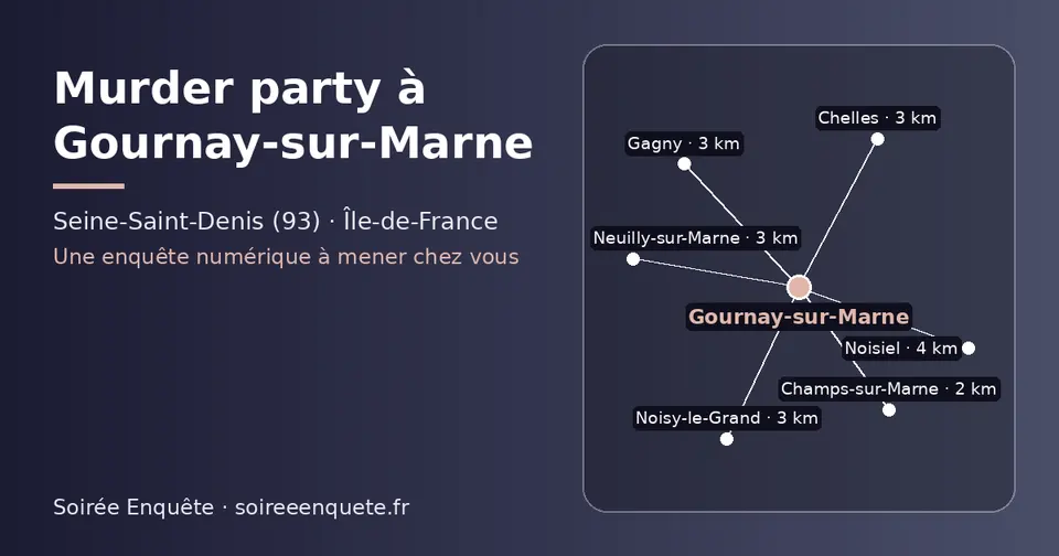 Carte schématique : Gournay-sur-Marne et les communes voisines présentées sur ce site (Champs-sur-Marne, Neuilly-sur-Marne, Chelles, Gagny, Noisy-le-Grand, Noisiel)