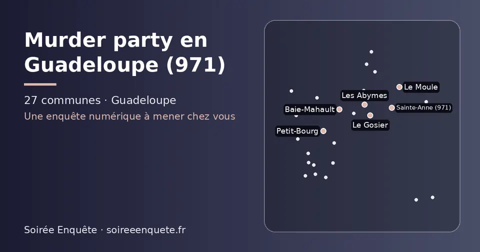 Carte schématique des 27 communes de la Guadeloupe présentées sur ce site