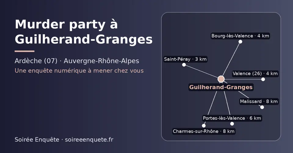 Carte schématique : Guilherand-Granges et les communes voisines présentées sur ce site (Saint-Péray, Valence (26), Bourg-lès-Valence, Portes-lès-Valence, Charmes-sur-Rhône, Malissard)