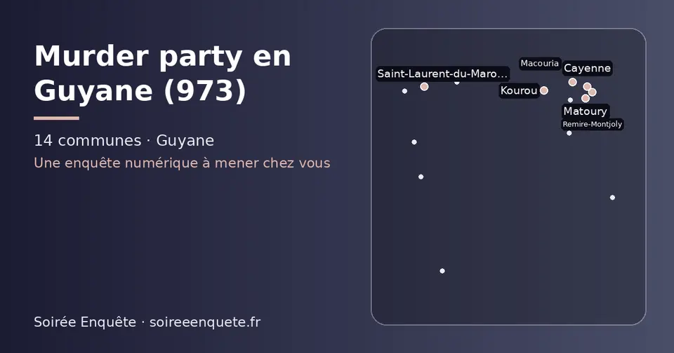 Carte schématique des 14 communes de la Guyane présentées sur ce site