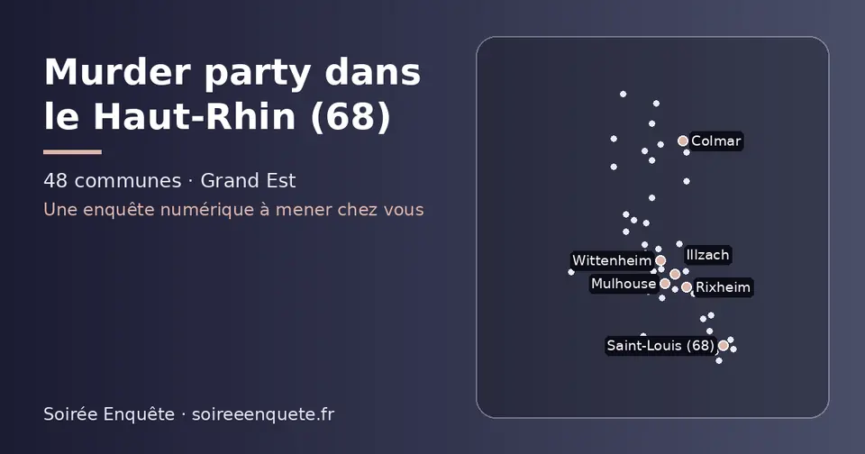 Carte schématique des 48 communes du Haut-Rhin présentées sur ce site